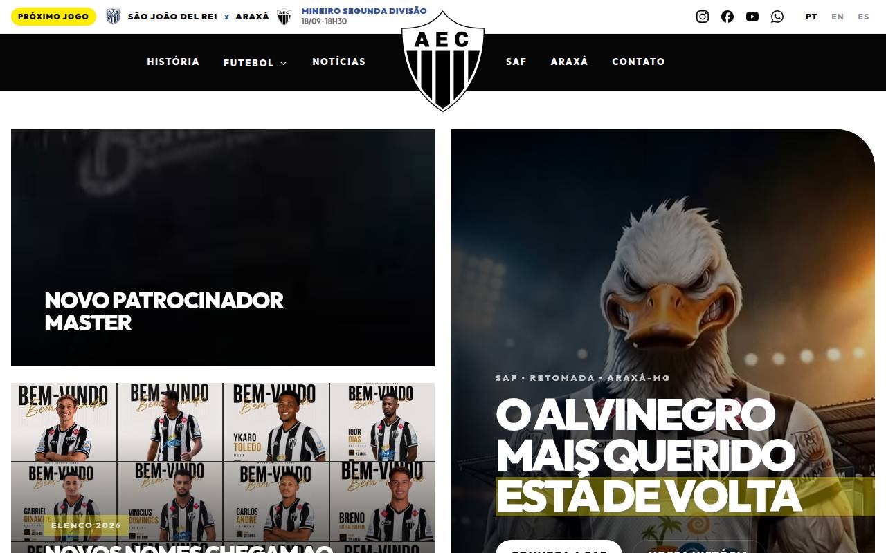Página inicial do site Araxá Esporte Clube